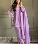 Lavender embroiderd crunchy salwar suit