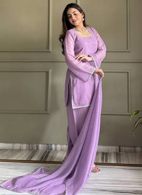 Lavender embroiderd crunchy salwar suit 2