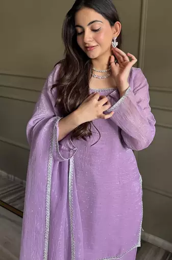 Lavender embroiderd crunchy salwar suit