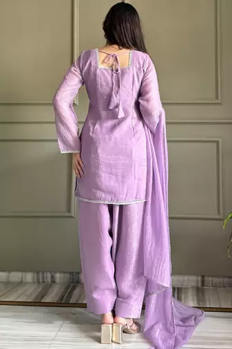 Lavender embroiderd crunchy salwar suit