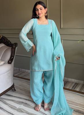 Sky-blue embroiderd crunchy salwar suit 1