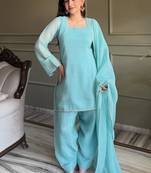 Sky-blue embroiderd crunchy salwar suit