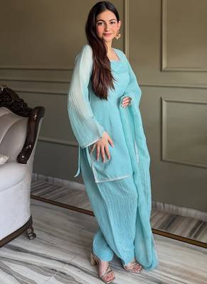 Sky-blue embroiderd crunchy salwar suit 3