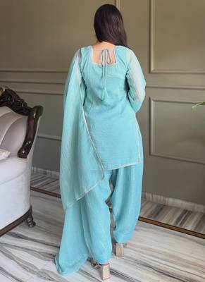 Sky-blue embroiderd crunchy salwar suit 4