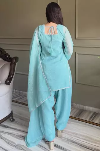 Sky-blue embroiderd crunchy salwar suit