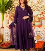 Purple embroiderd viscose anarkali suit