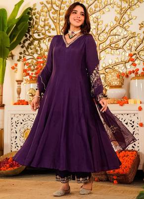 Purple embroiderd viscose anarkali suit 2