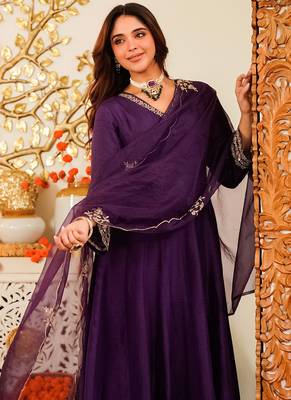 Purple embroiderd viscose anarkali suit 3