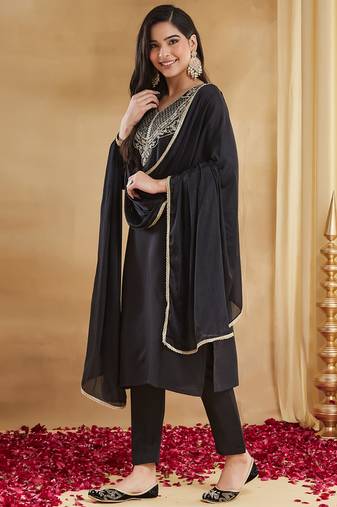 Black embroiderd rayon salwar suit