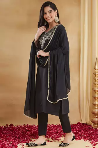 Black embroiderd rayon salwar suit