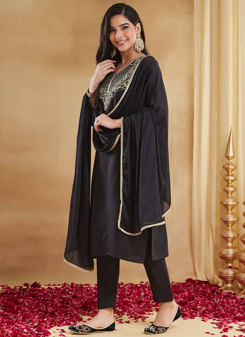 Black embroiderd rayon salwar suit