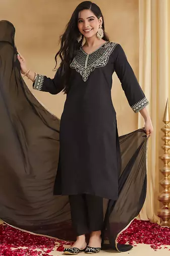 Black embroiderd rayon salwar suit
