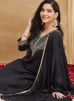 Black embroiderd rayon salwar suit 3