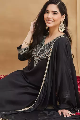 Black embroiderd rayon salwar suit