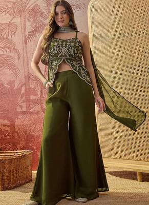 Oilve-green embroidered western suit 1