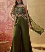 Oilve-green embroidered western suit
