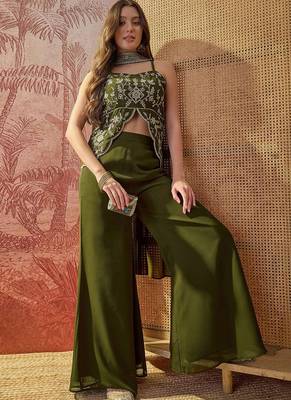 Oilve-green embroidered western suit 2