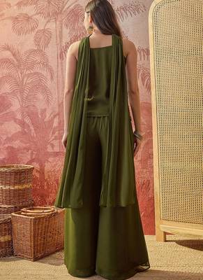 Oilve-green embroidered western suit 4