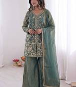 Turquoise embroidered fendy salwar suit