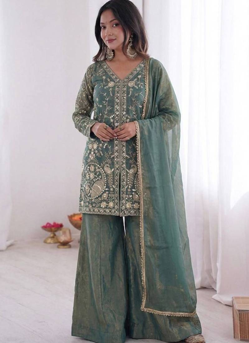 Turquoise embroidered fendy salwar suit
