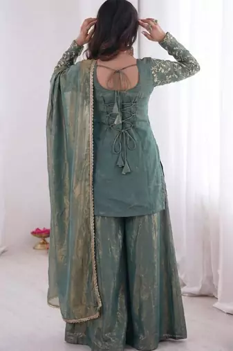 Turquoise embroidered fendy salwar suit