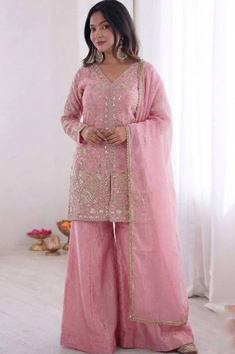 Baby-pink embroidered fendy salwar suit