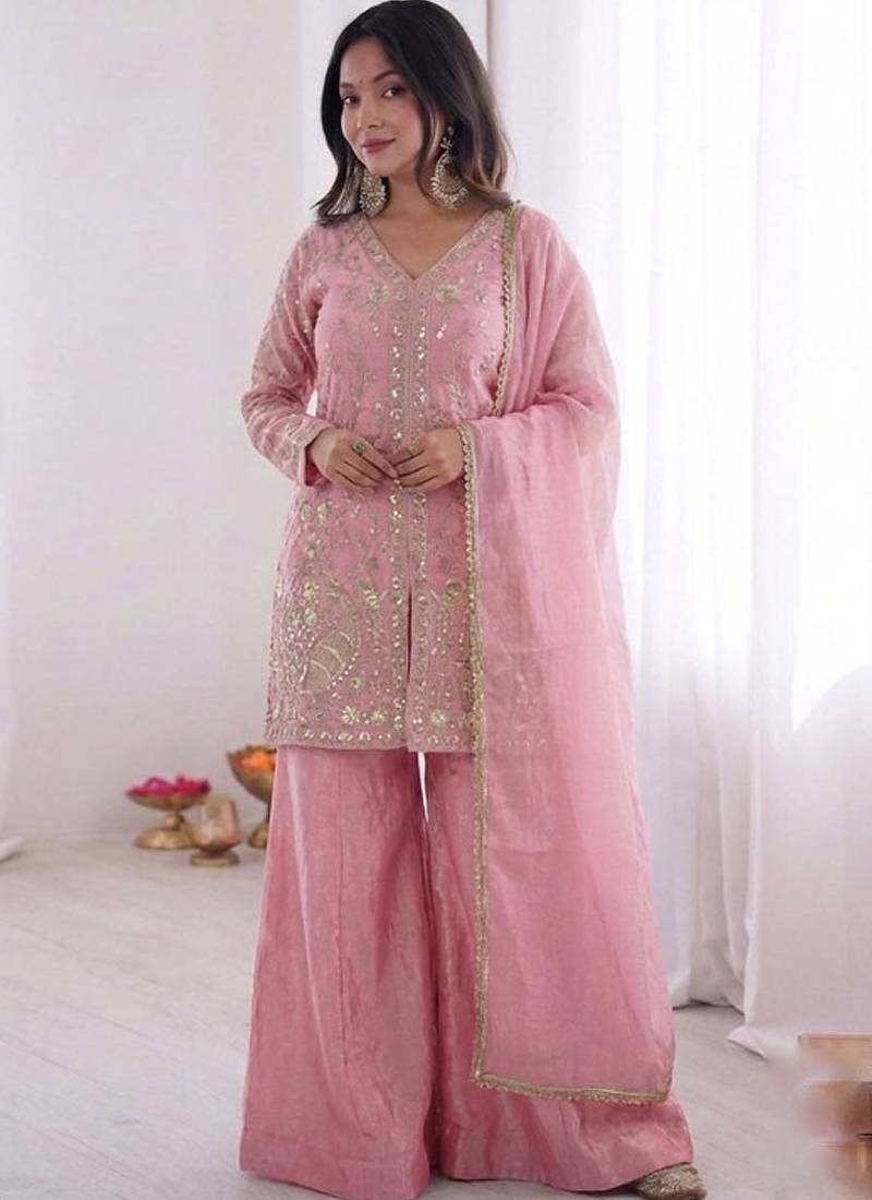Baby-pink embroidered fendy salwar suit