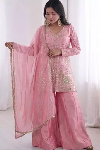 Baby-pink embroidered fendy salwar suit