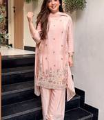 Light-peach embroidered crepe salwar suit