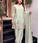 Seg-green embroidered crepe salwar suit