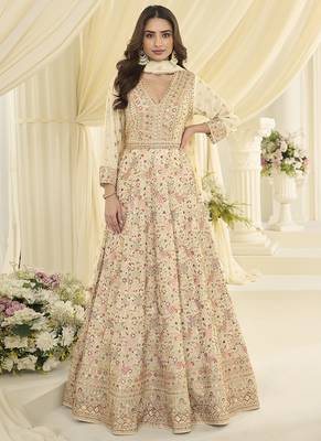Off-white embroidered georgette anarkali suit 1