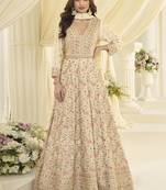 Off-white embroidered georgette anarkali suit