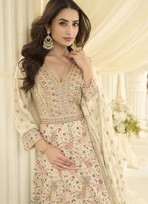Off-white embroidered georgette anarkali suit 2