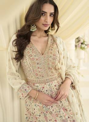 Off-white embroidered georgette anarkali suit 3