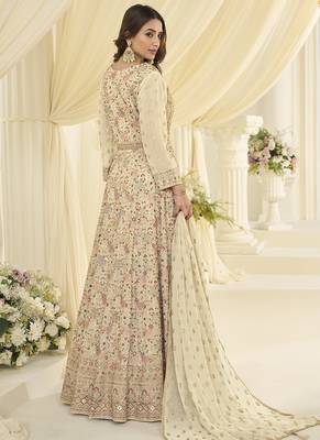 Off-white embroidered georgette anarkali suit 4