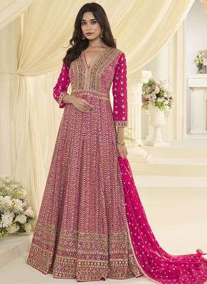 Pink embroidered georgete anarkali suit 1