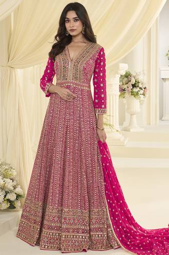 Pink embroidered georgete anarkali suit