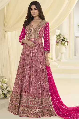 Pink embroidered georgete anarkali suit