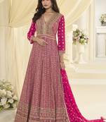 Pink embroidered georgete anarkali suit