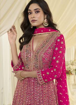 Pink embroidered georgete anarkali suit 2