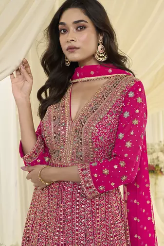 Pink embroidered georgete anarkali suit