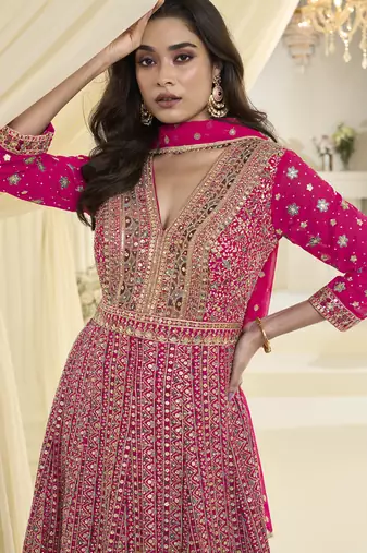 Pink embroidered georgete anarkali suit