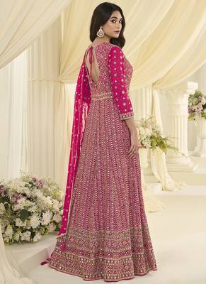 Pink embroidered georgete anarkali suit 4