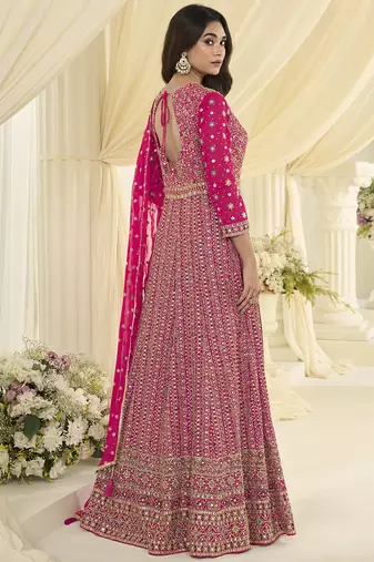 Pink embroidered georgete anarkali suit