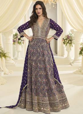 Purple embroidered georgete anarkali suit 1