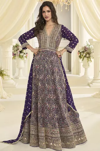Purple embroidered georgete anarkali suit