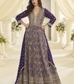 Purple embroidered georgete anarkali suit