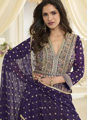 Purple embroidered georgete anarkali suit 2