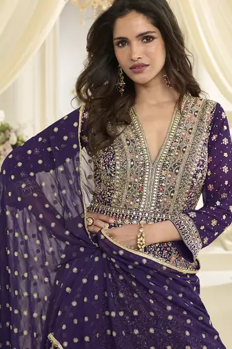 Purple embroidered georgete anarkali suit