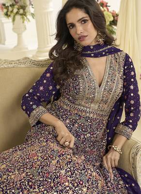 Purple embroidered georgete anarkali suit 3
